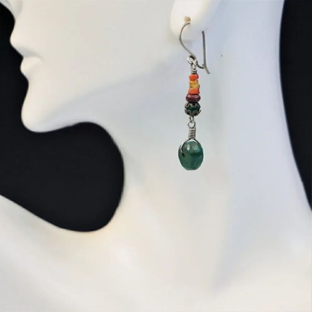 Southwestern Dangle Drop Earrings Natural Stone Beads Boho Western 1.5 Inch Long